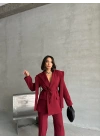 Kuşaklı Oversize Blazer Ceket-bordo