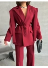 Kuşaklı Oversize Blazer Ceket-bordo