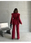 Kuşaklı Oversize Blazer Ceket-bordo