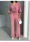 Önden Büzgülü Takım-pembe