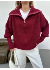 Örme Yakalı Hırka-bordo