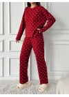 Pinterest Uzun Kollu Pijama-bordo