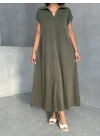 Polo Yaka Tensel Elbise-yeşil
