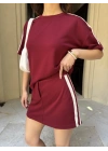 Şeritli Şort Etek Takım-bordo