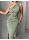 Tek Omuz Elbise-yeşil