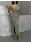Tek Omuz Uzun Kollu elbise- yeşil