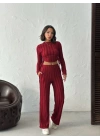 Ters Dikişli Büzgülü Takım-bordo