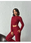 Ters Dikişli Büzgülü Takım-bordo