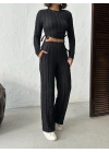 Ters Dikişli Büzgülü Takım-siyah