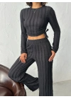 Ters Dikişli Büzgülü Takım-siyah