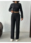 Ters Dikişli Büzgülü Takım-siyah