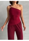 Tokalı Tek Omuz Takım-bordo
