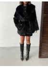 Winter Luxe Kürk Mont-siyah