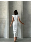 Yan Dekolte Maxi Elbise-beyaz