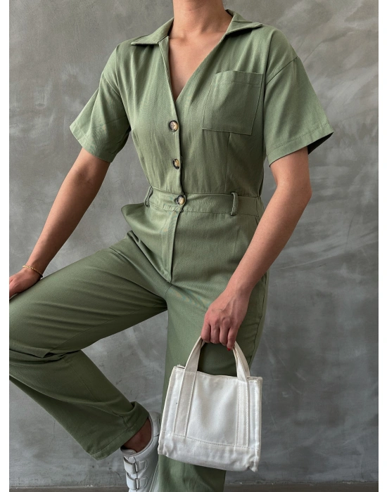 Gabardin Kısa Kollu Tulum