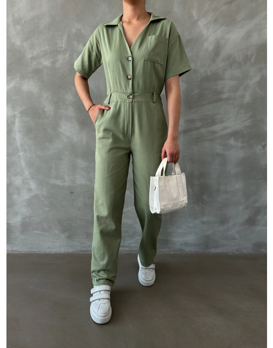 Gabardin Kısa Kollu Tulum