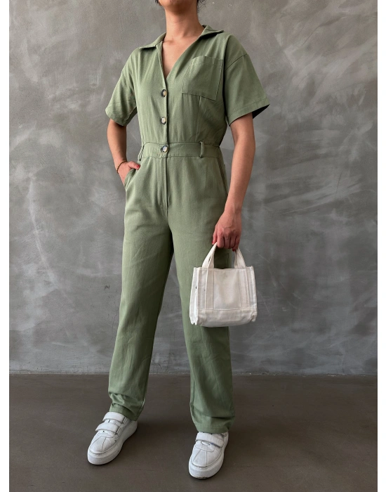 Gabardin Kısa Kollu Tulum