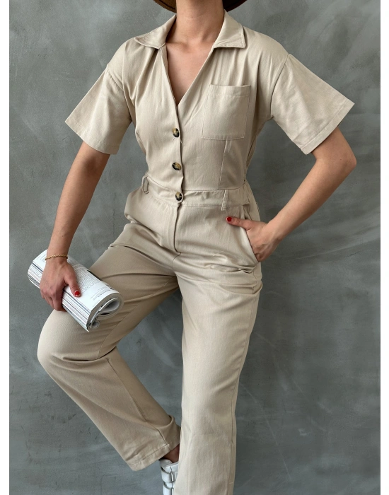 Gabardin Kısa Kollu Tulum