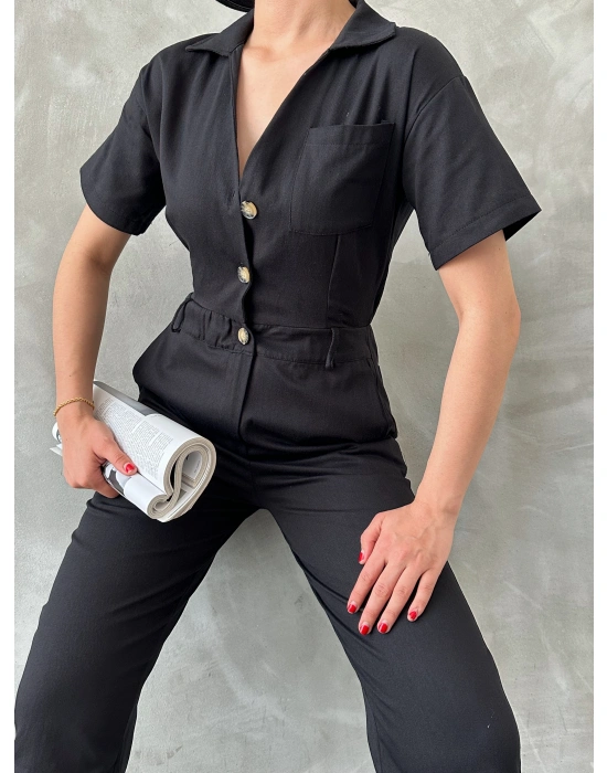 Gabardin Kısa Kollu Tulum