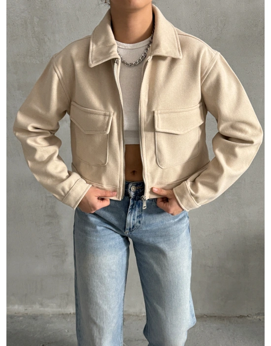 Fit Kaşe Ceket-Krem