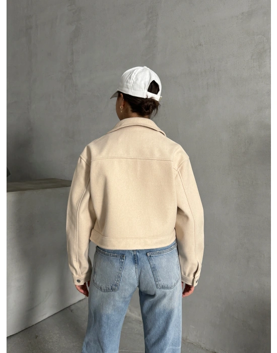 Fit Kaşe Ceket-Krem