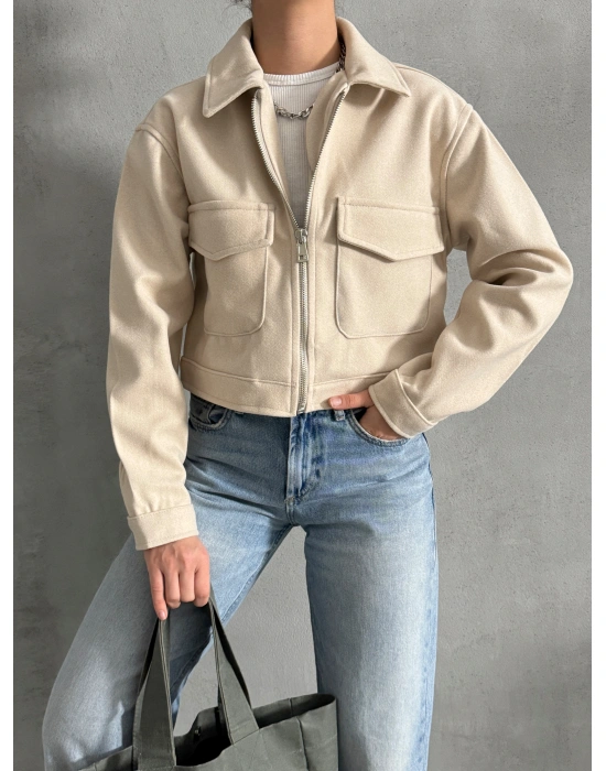 Fit Kaşe Ceket-Krem