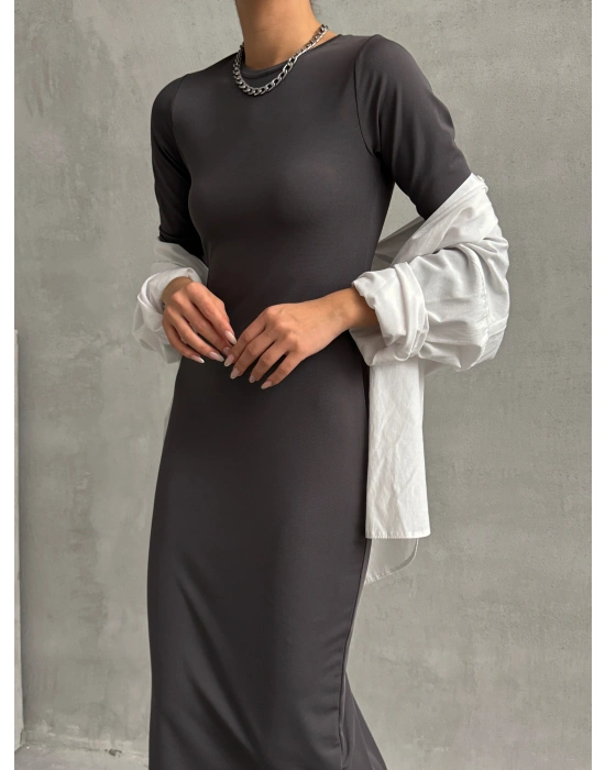 Maxi Uzun Elbise-Antrasit