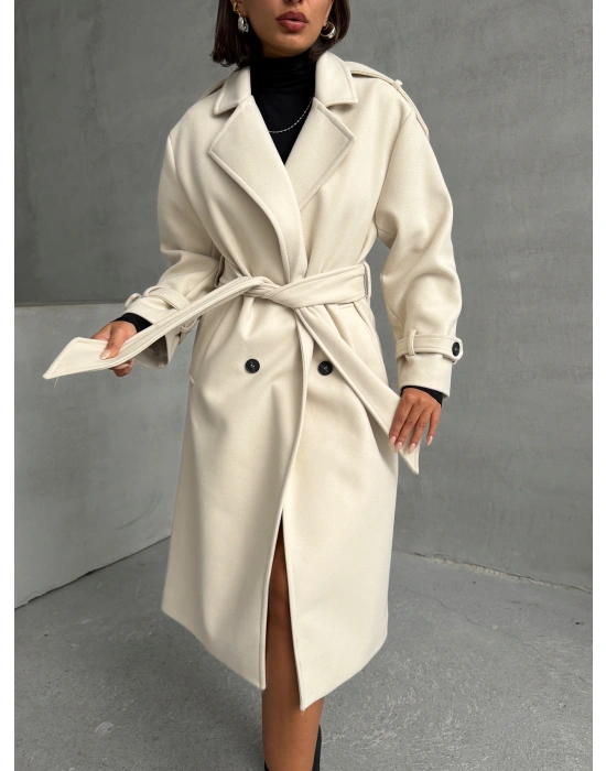 Premium Kaşe Kaban -Krem