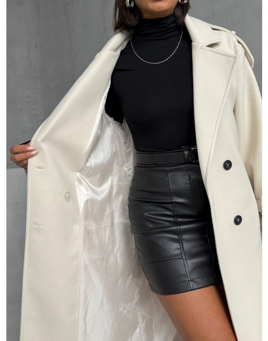 Premium Kaşe Kaban -Krem