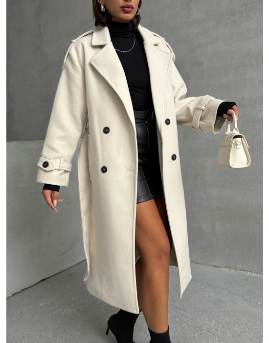 Premium Kaşe Kaban -Krem