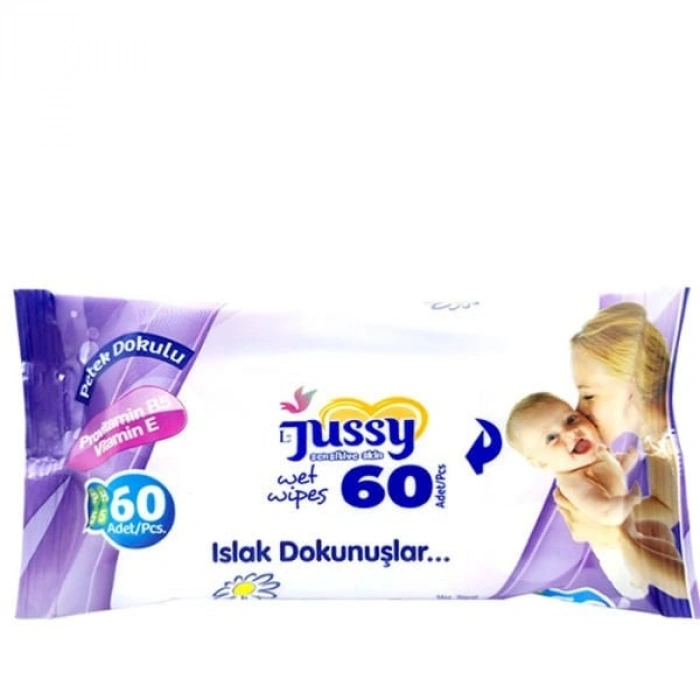 Jussy 60 lı Hassas Ciltler- Bebek Cilt İçin Uygundur (Alkol İçermez) Islak Mendil
