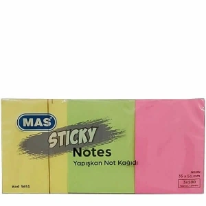 Mas 3651 35x51 100 Yaprak 3 Neon Renk Yapışkanlı Not Kağıdı
