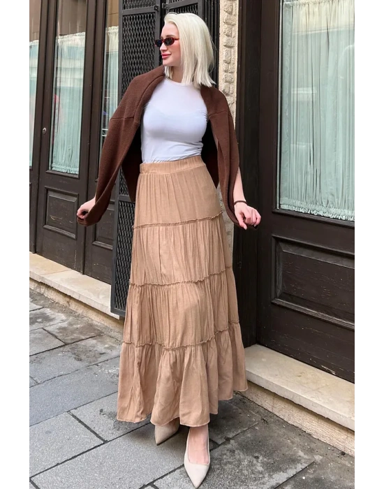 SeeH SH159 Basic Uzun Pileli Etek Vizon