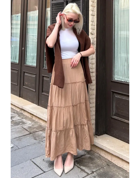 SeeH SH159 Basic Uzun Pileli Etek Vizon