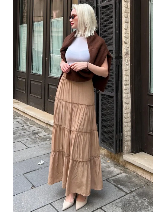 SeeH SH159 Basic Uzun Pileli Etek Vizon