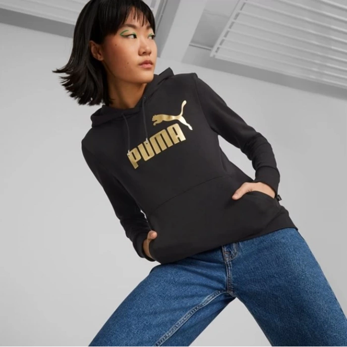 Puma ESS+ Metallic Logo Sweatshirt 849096-01 Siyah-Gold