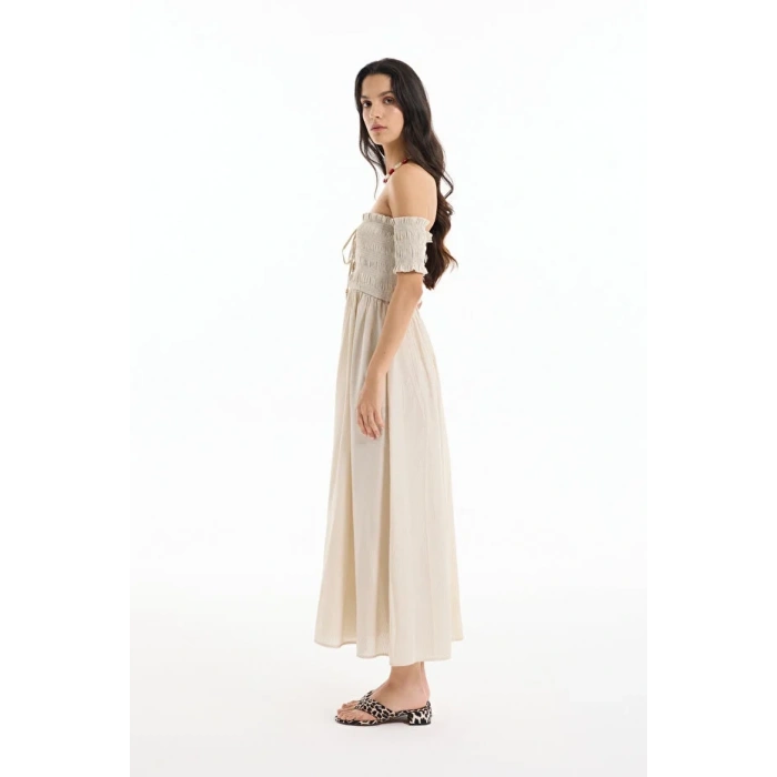 Quzu 24YELB00465 Elbise Bej