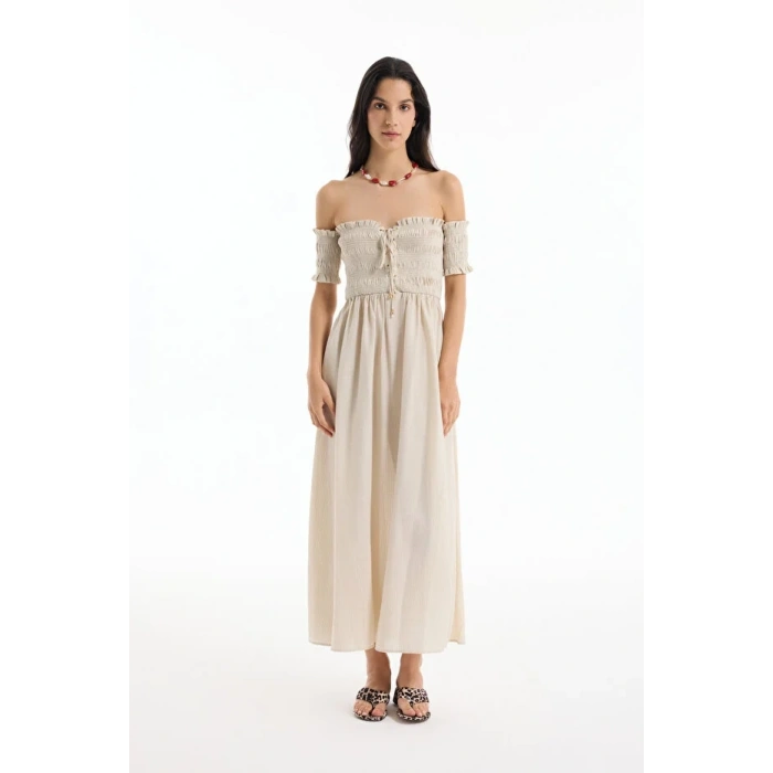 Quzu 24YELB00465 Elbise Bej