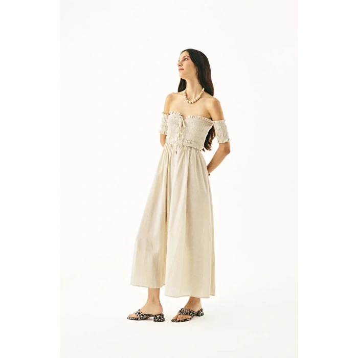 Quzu 24YELB00465 Elbise Bej