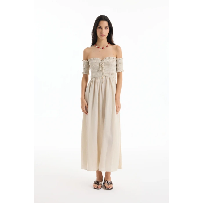 Quzu 24YELB00465 Elbise Bej