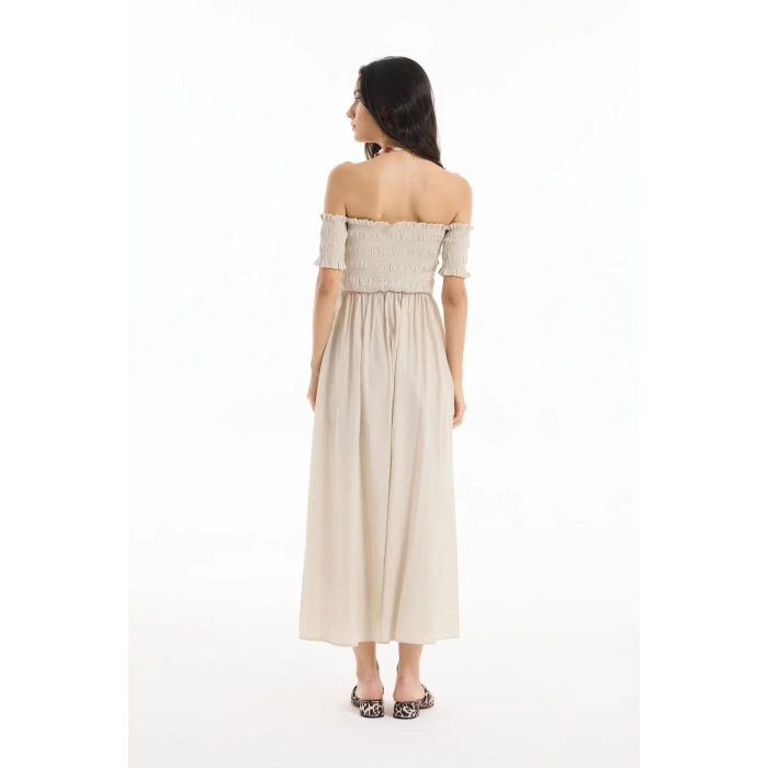 Quzu 24YELB00465 Elbise Bej
