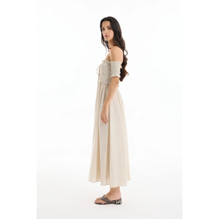 Quzu 24YELB00465 Elbise Bej