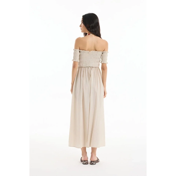 Quzu 24YELB00465 Elbise Bej