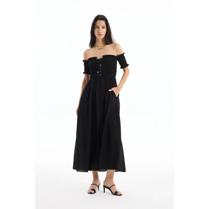 Quzu 24YELB00465 Elbise Siyah