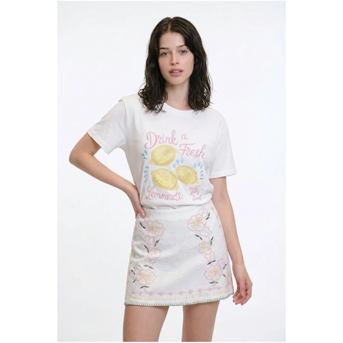 QUZU 26YTSH02278 T-SHİRT EKRU