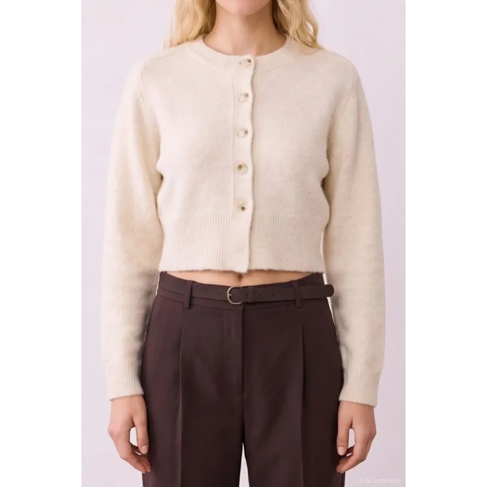 QUZU 27KTRK02821 TRİKO HIRKA KREM