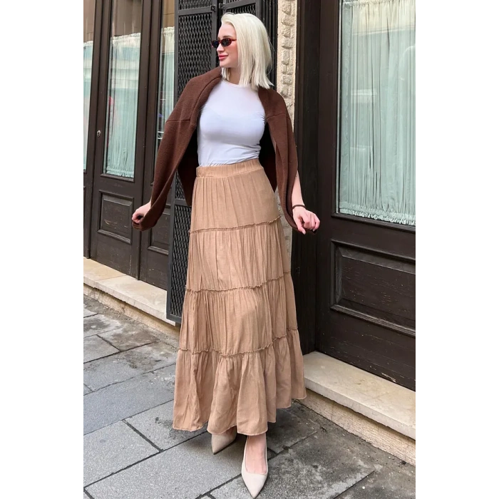 SeeH SH159 Basic Uzun Pileli Etek Vizon