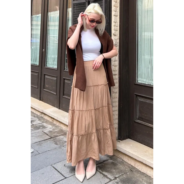 SeeH SH159 Basic Uzun Pileli Etek Vizon