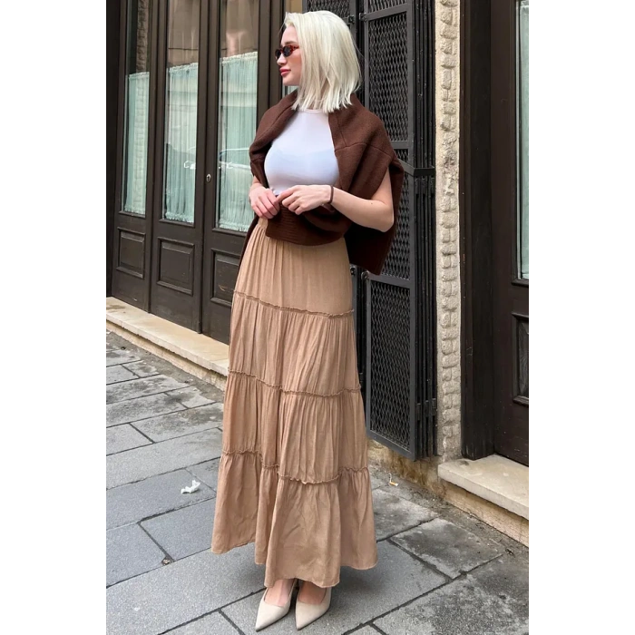 SeeH SH159 Basic Uzun Pileli Etek Vizon