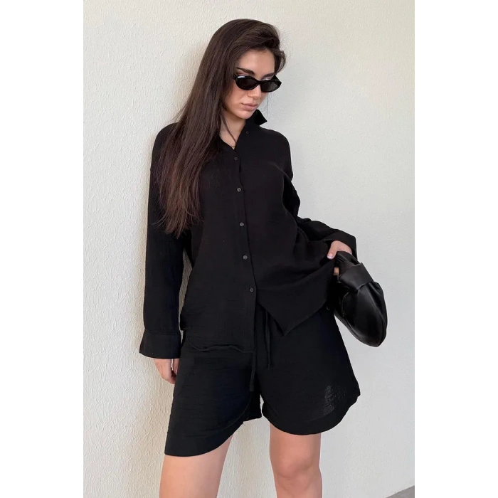 SeeH SH230 Müslin Gömlek Siyah